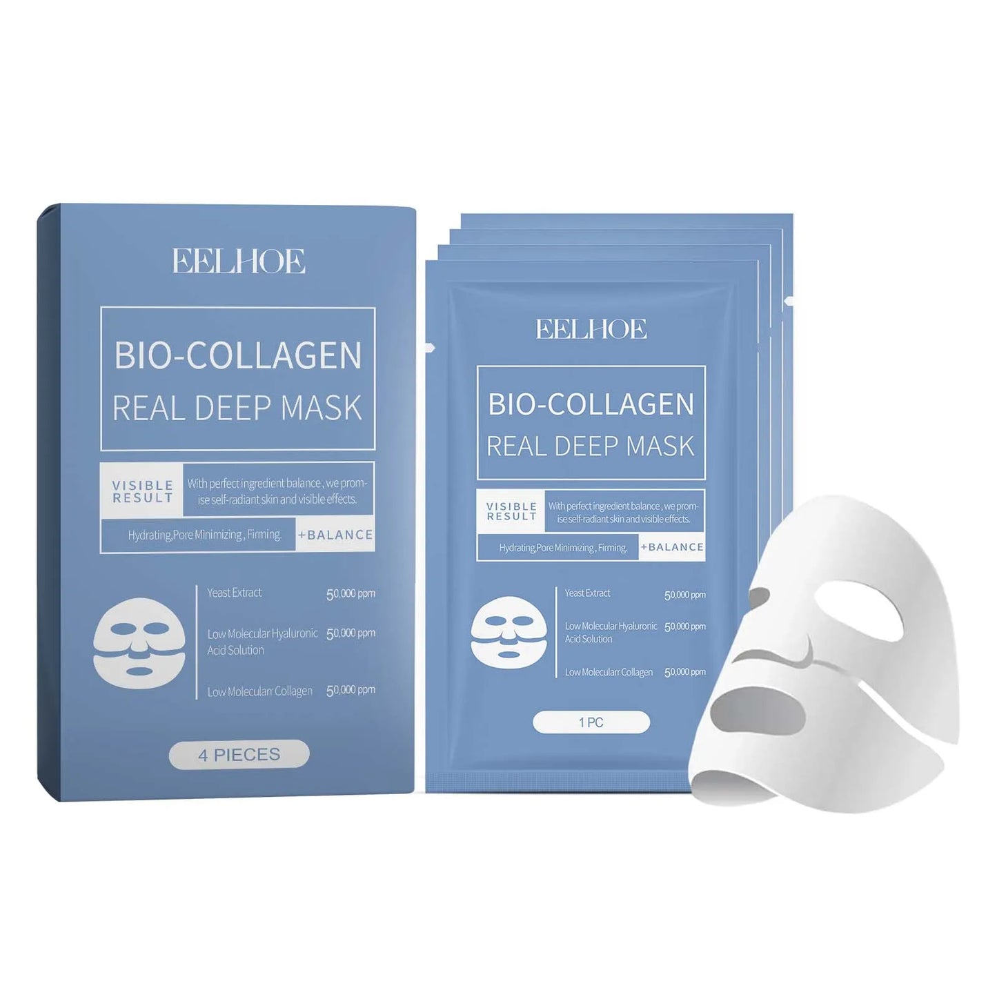 Eelhoe Bio Collagen Facial Masks 4 Pack Hydration Brightening