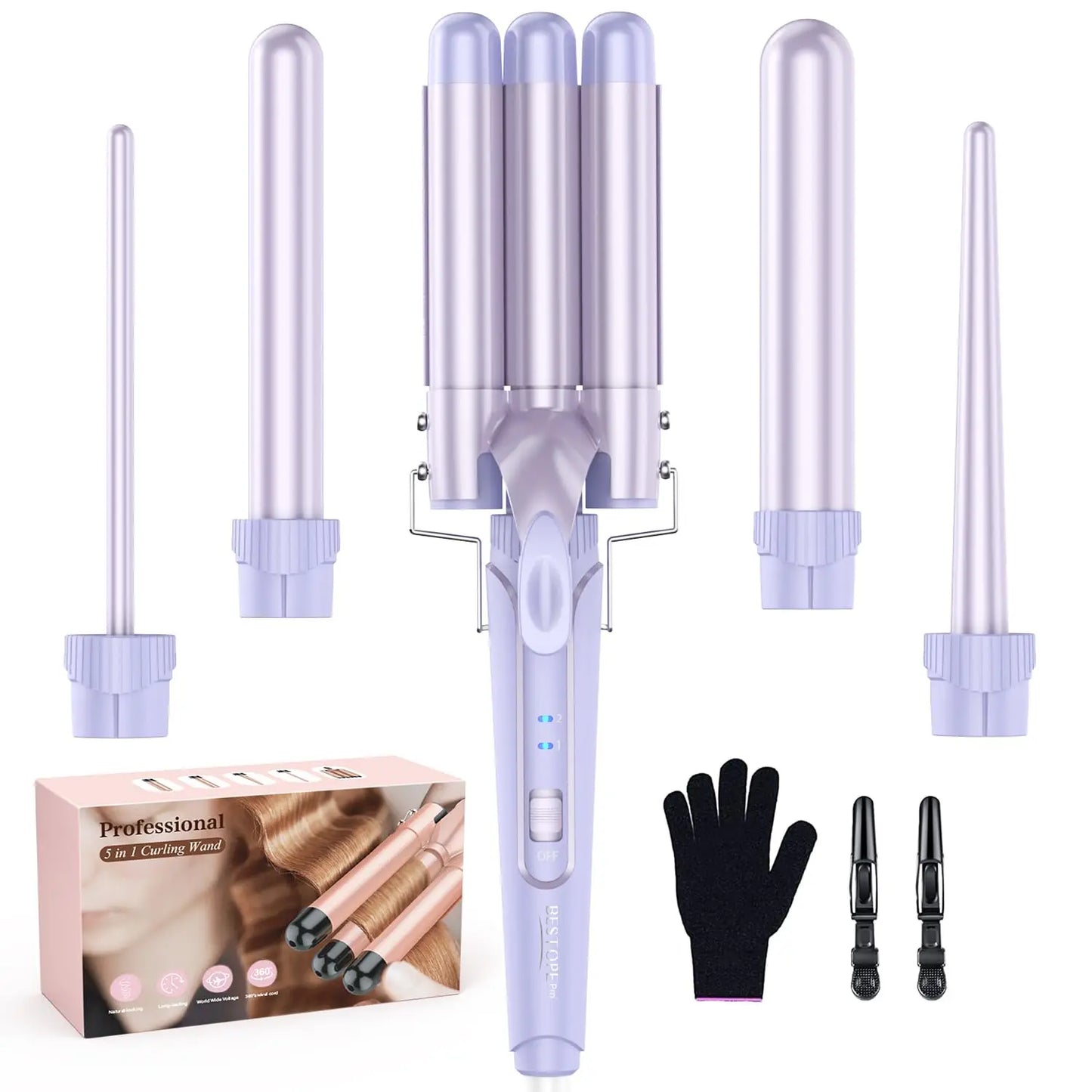 Bestope Pro Waver Curling Wand 5 In 1 Set With 3 Barrels