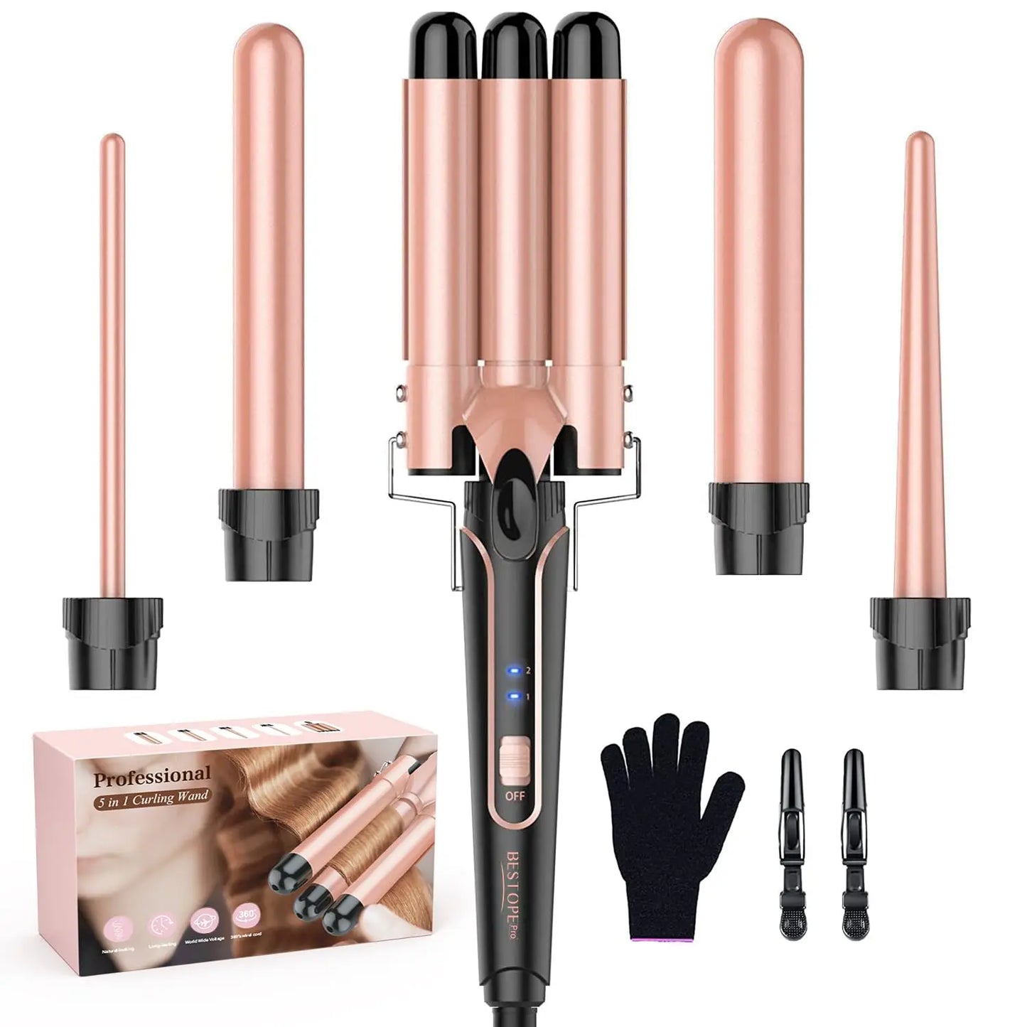 Bestope Pro Waver Curling Wand 5 In 1 Set With 3 Barrels