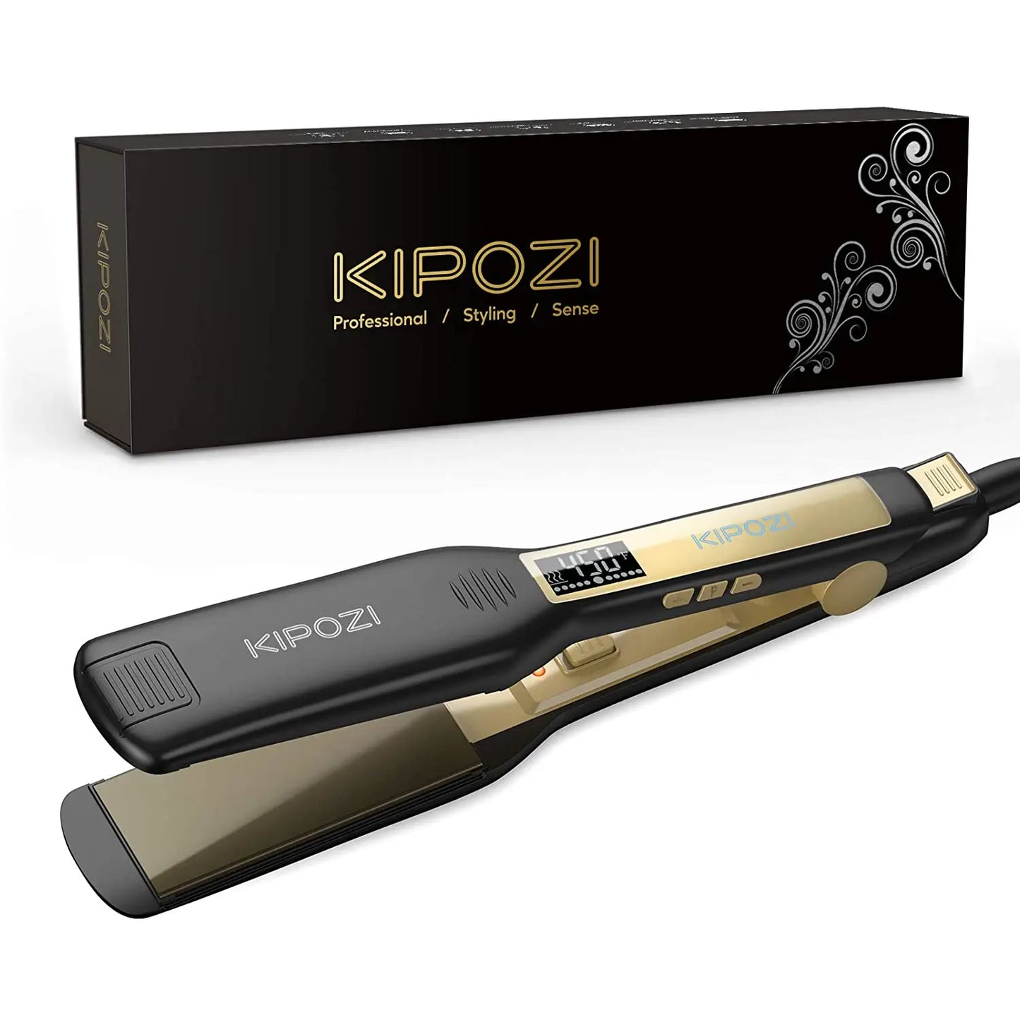 2024 KIPOZI Professional Titanium Flat Iron Hair Straightener with Digital LCD Display Dual Voltage Instant Heating Curling Iron