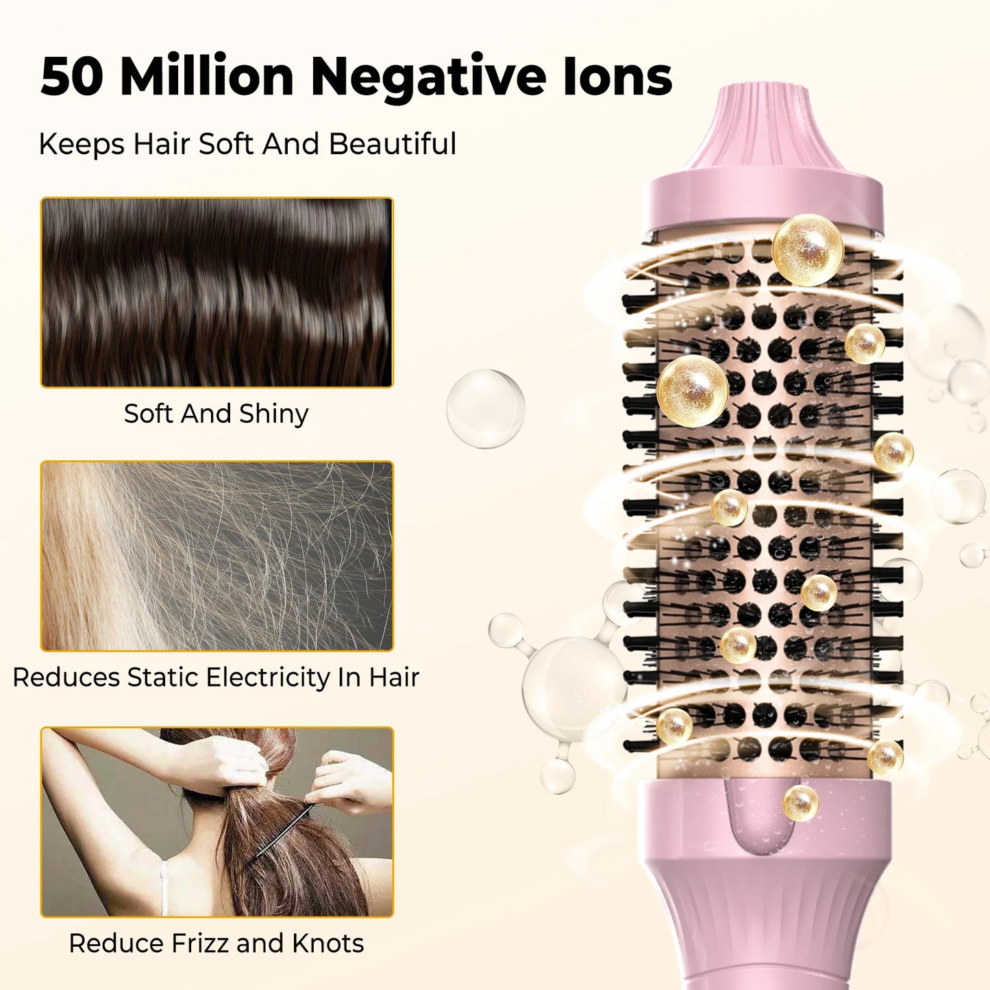 Thermal Brush One-Step Hot Air Brush&volumizer Hair Curler Straightener Hair Styling Brush Professional Curling Iron Heated PINK