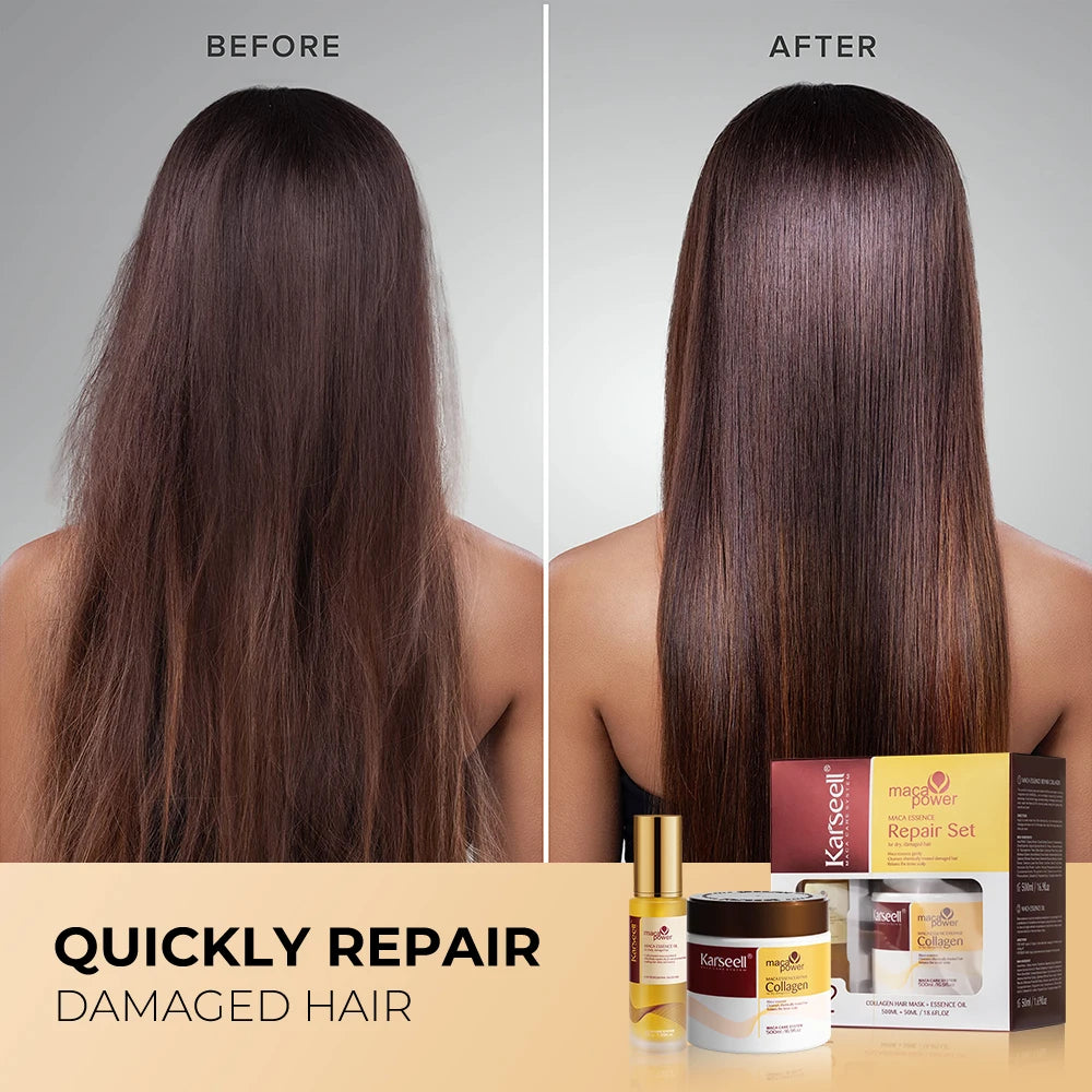 Karseell Collagen Hair Mask 500ml 16.9 fl.oz + Argan Oil Hair Serum 50ml 1.69 fl.oz for Dry Damaged Hair All Hair Types