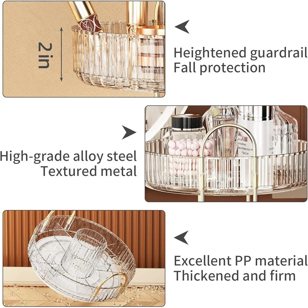 Three Tier 360 Rotating Makeup Organizer Large Capacity
