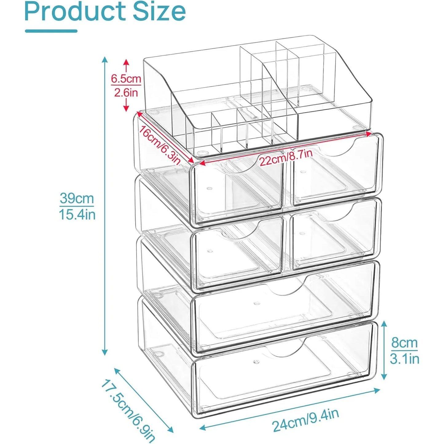 Clear 5 Tier Makeup Organizer With Drawers For Vanity