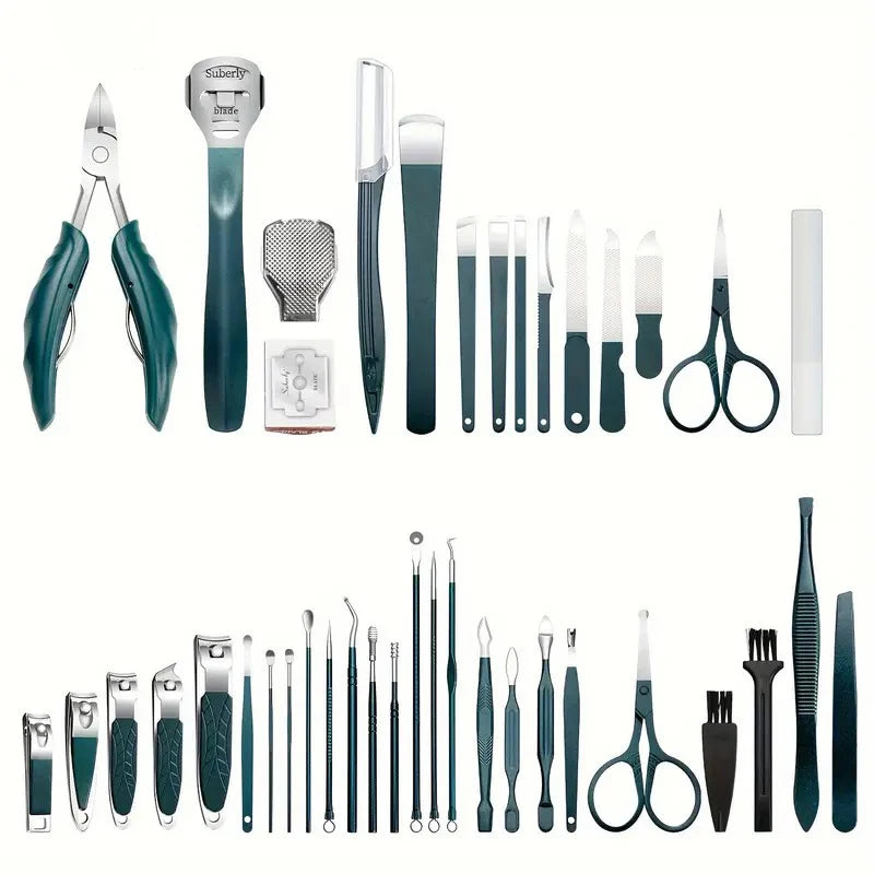 40 Piece in 1(Green&Blak) Manicure Set Pedicure Tools Set Nail Grooming Kit for Women Mens, Nail Manicure Kit Foot Hand Care Kit