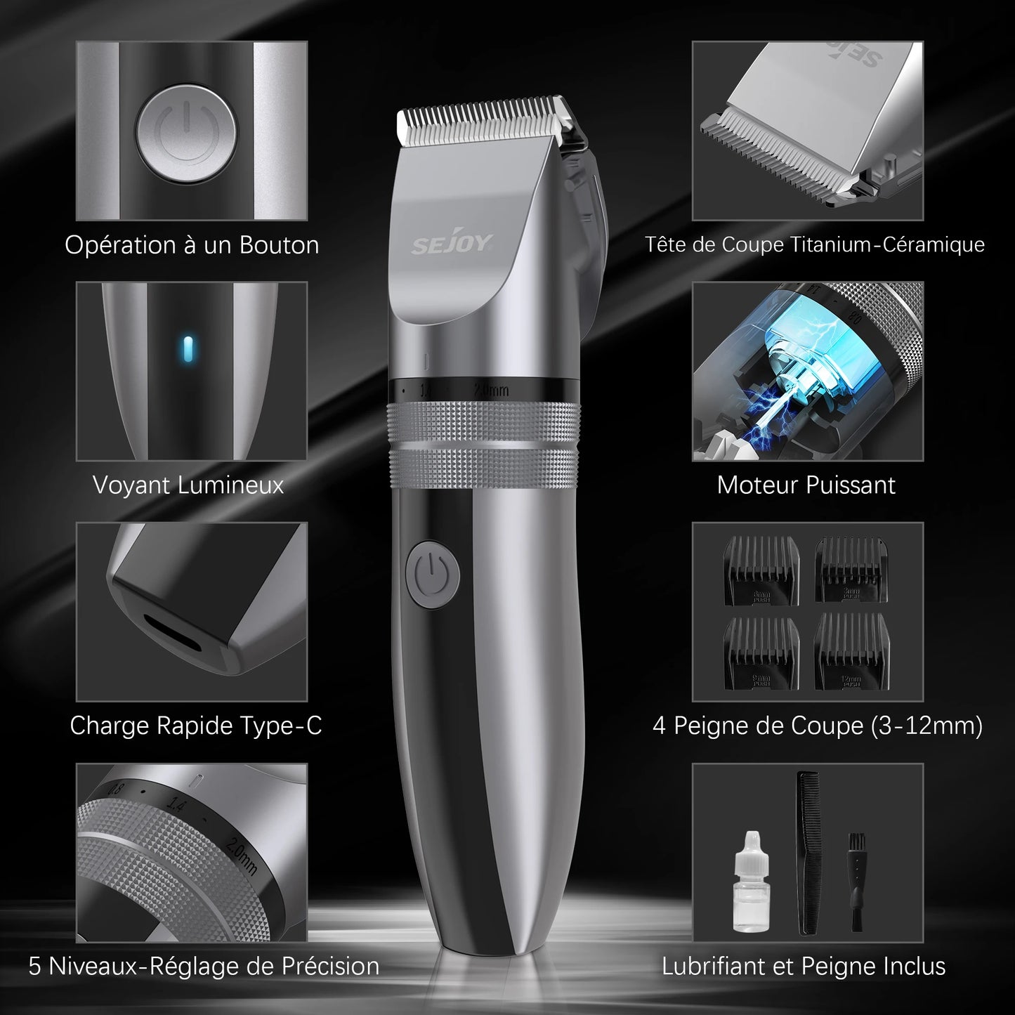 Sejoy Electric Hair Clippers for Men USB Rechargeable Kit