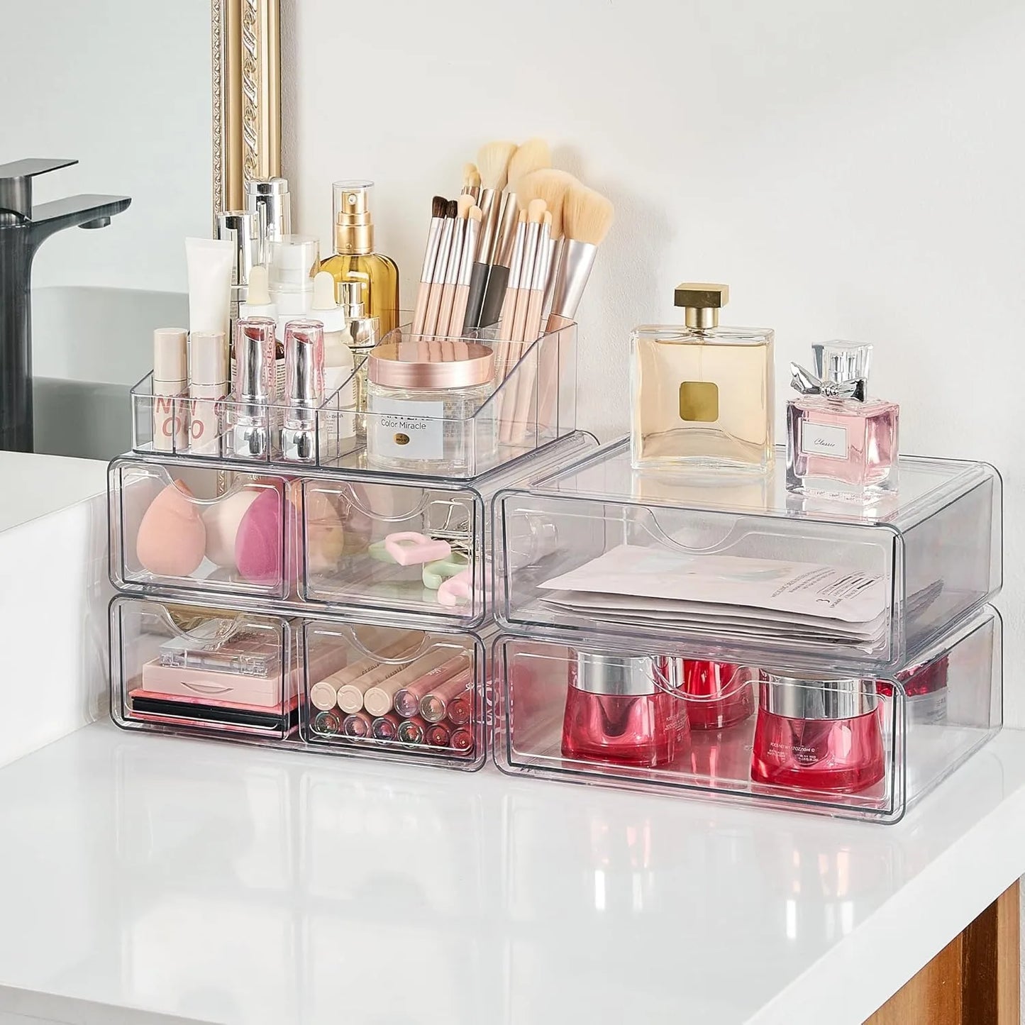 Clear 5 Tier Makeup Organizer With Drawers For Vanity