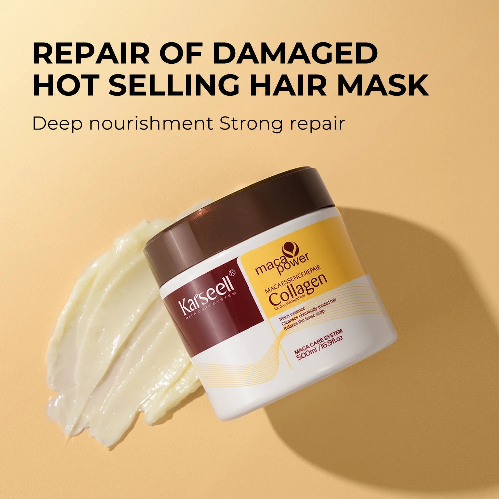 Karseell Collagen Hair Mask 500ml 16.9 fl.oz + Argan Oil Hair Serum 50ml 1.69 fl.oz for Dry Damaged Hair All Hair Types