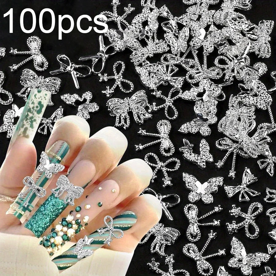 100 Pcs 3D Bow Nail Charms Butterfly Nail Art Accessories