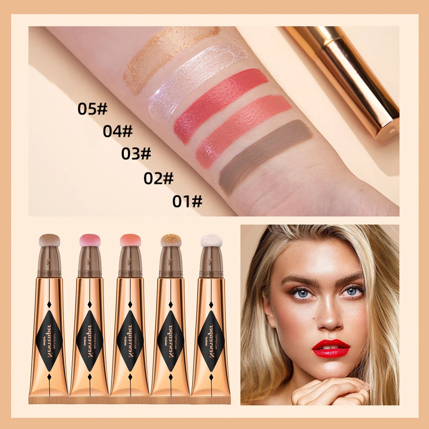 3 Pcs Liquid Contour,Liquid Highlighter,Liquid Blush Stick Makeup Kit, Luminizer Fair Contour+Pink Blush +Pearl White Highlight