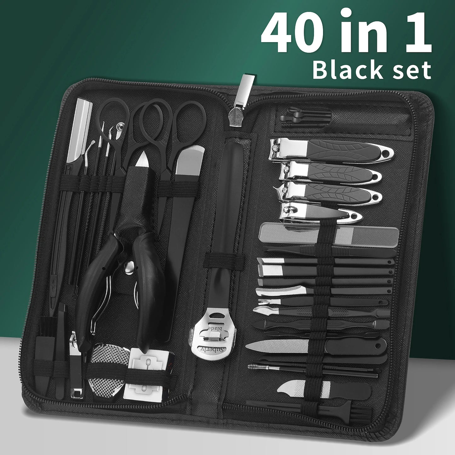 Manicure Set Pedicure Tools Set Nail Grooming Kit for Women Mens, 9/40Piece in 1(Dark Green) Nail Manicure Kit Foot Hand Care Ki