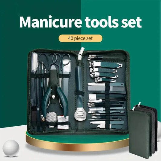 40 Piece in 1(Green&Blak) Manicure Set Pedicure Tools Set Nail Grooming Kit for Women Mens, Nail Manicure Kit Foot Hand Care Kit