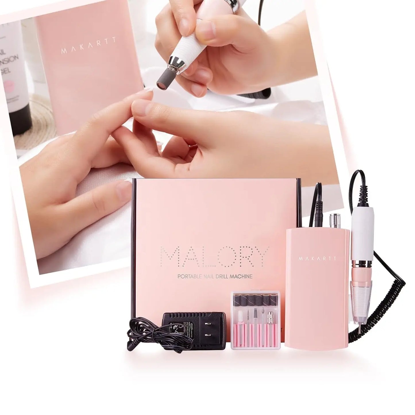 Makartt MALORY 30000RPM Nail Drill Machine Rechargeable Portable Electric E File Remove Acrylic Gel with Nail Bits