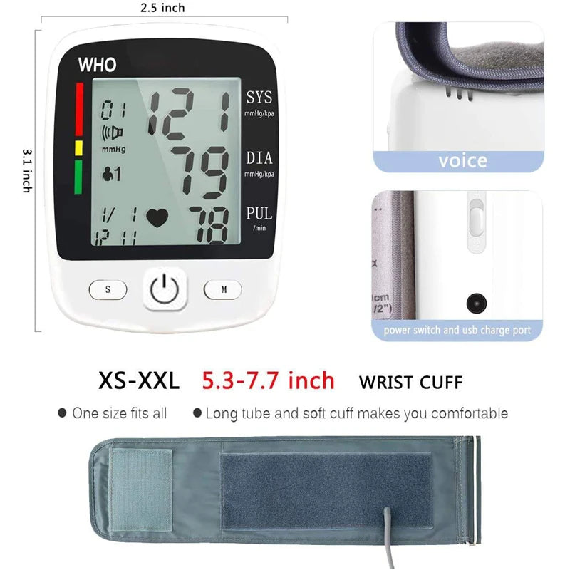 Rechargeable Wrist Blood Pressure Monitor With LCD Memory