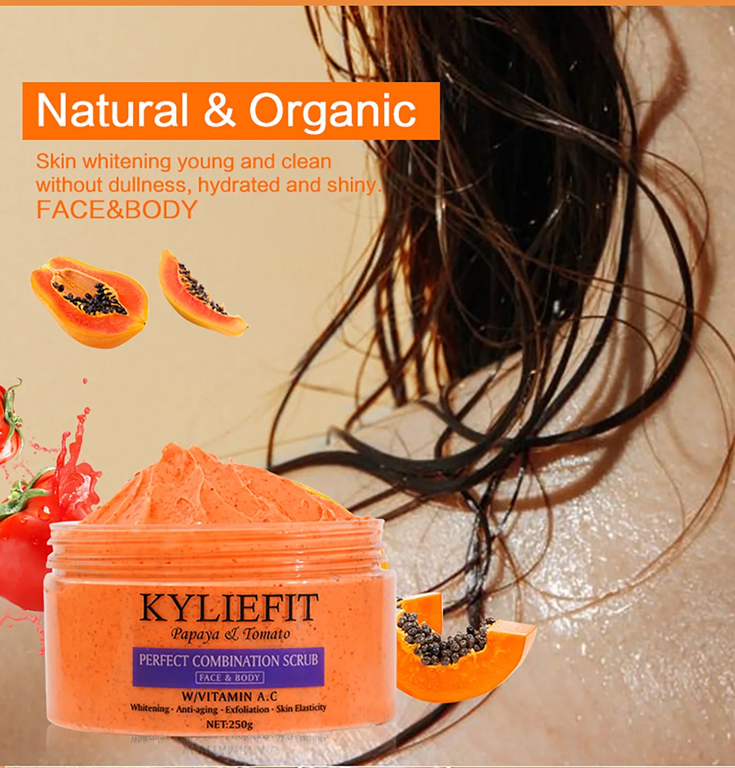 Papaya Tomato Exfoliating Scrub For Face And Body Whitening 250g