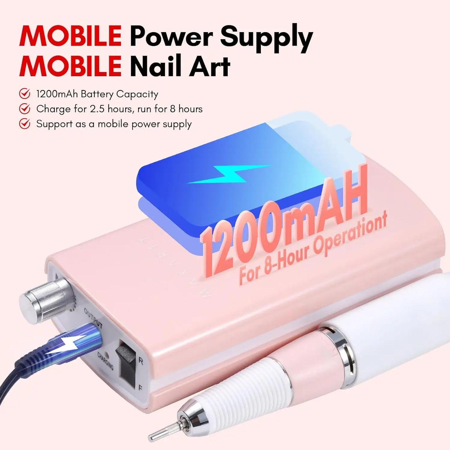 Makartt MALORY 30000RPM Nail Drill Machine Rechargeable Portable Electric E File Remove Acrylic Gel with Nail Bits
