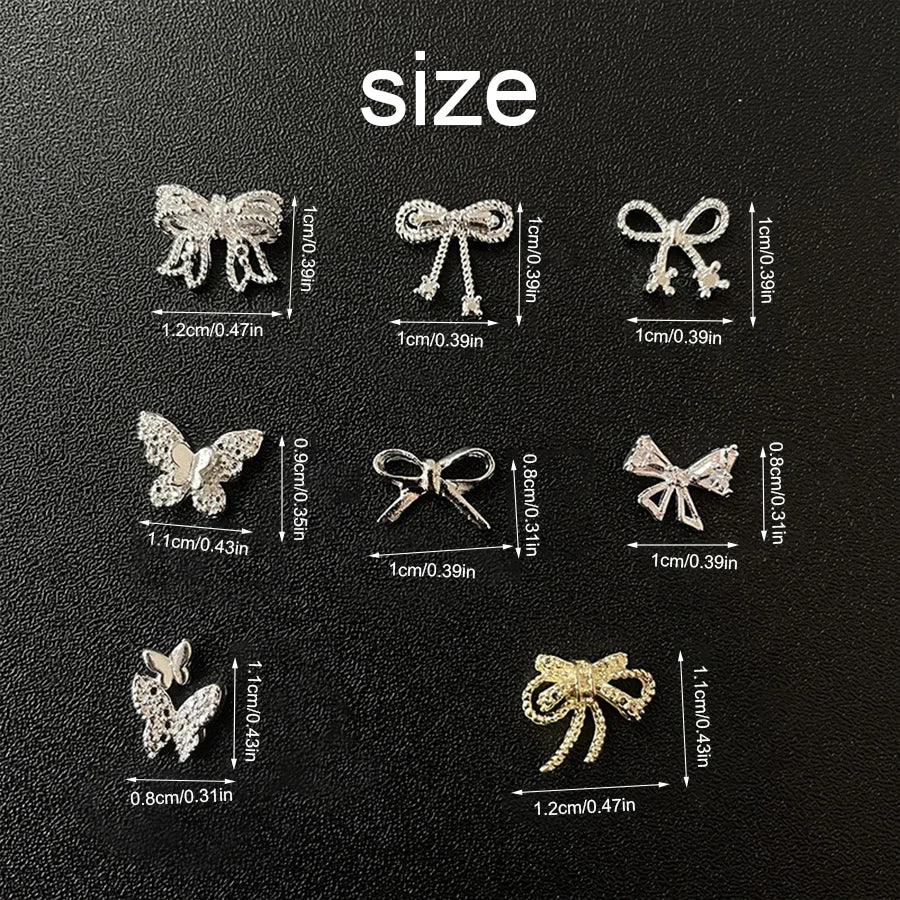 100 Pcs 3D Bow Nail Charms Butterfly Nail Art Accessories