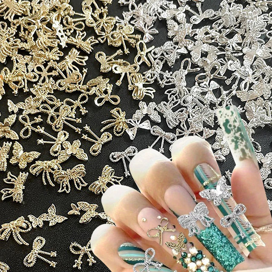 100 Pcs 3D Bow Nail Charms Butterfly Nail Art Accessories