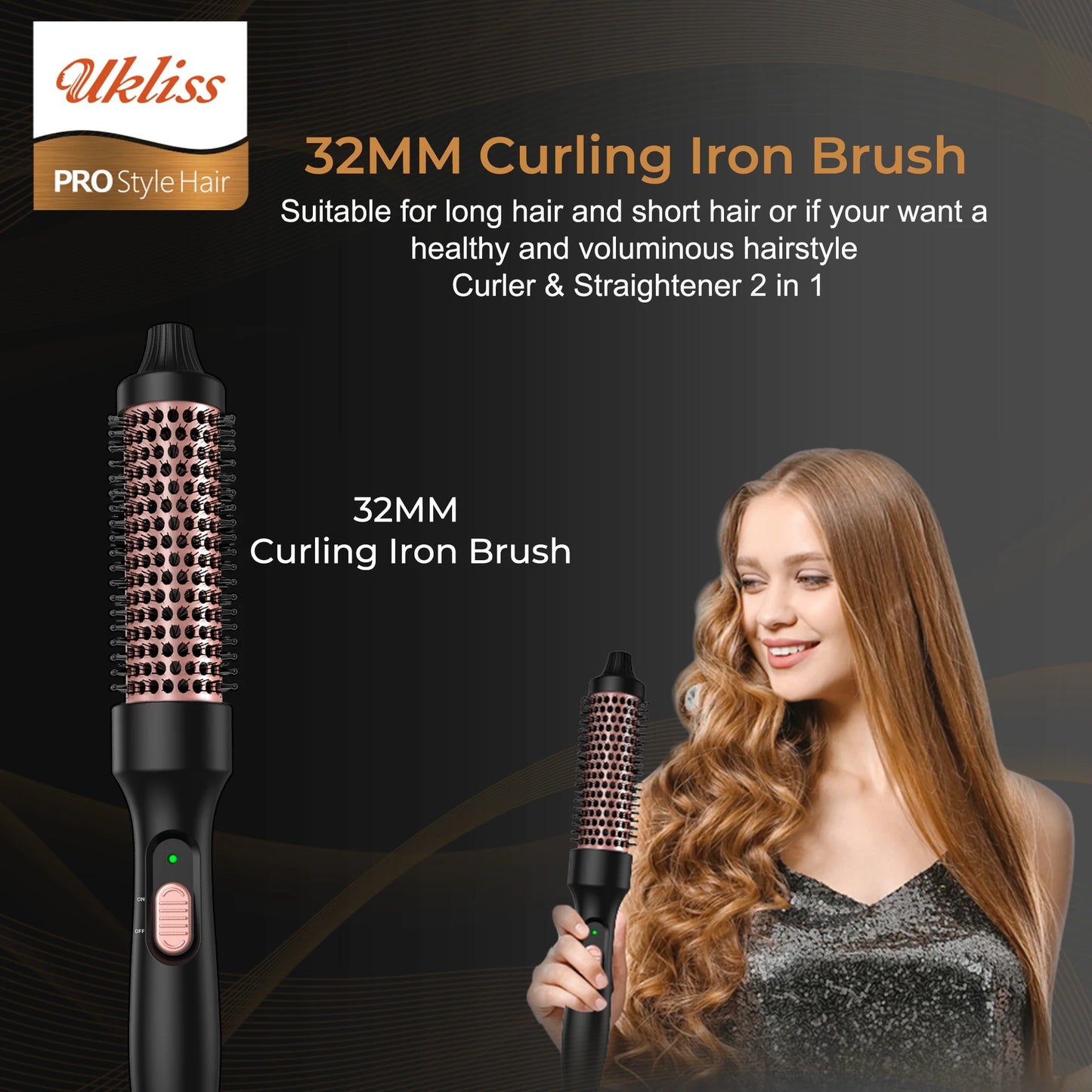 Thermal Brush Hot Air Brush&volumizer Hair Curler Straightener Hair Styling Brush Professional Curling Iron Heated 32mm