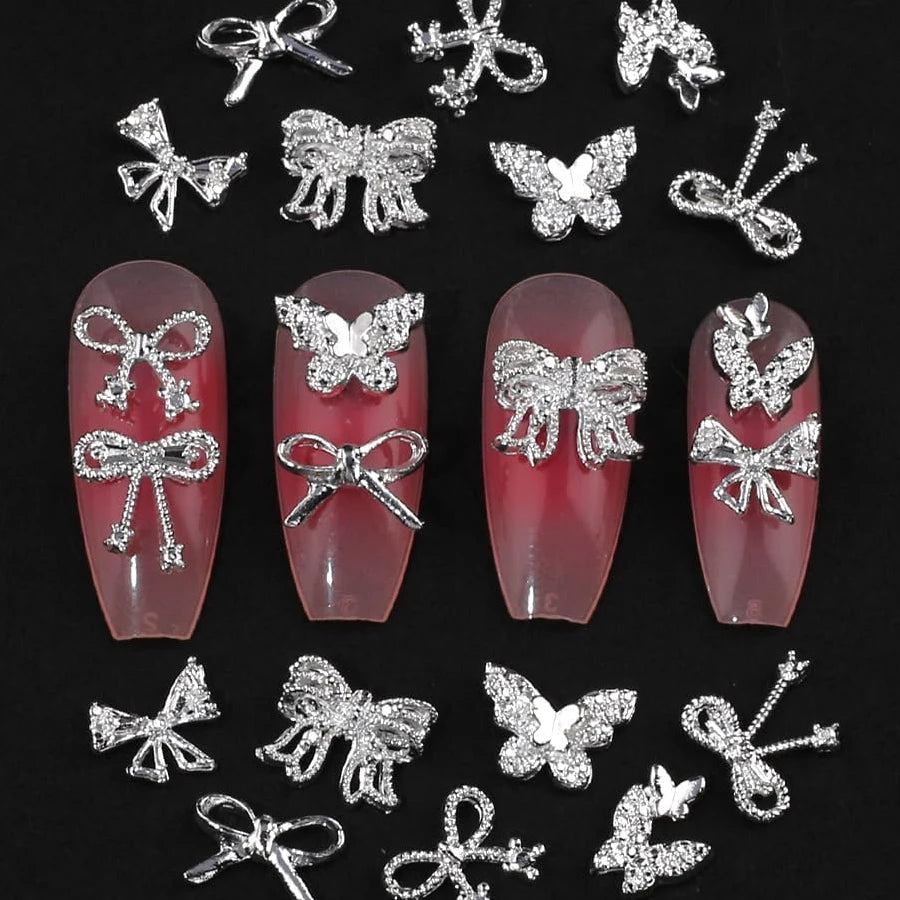 100 Pcs 3D Bow Nail Charms Butterfly Nail Art Accessories