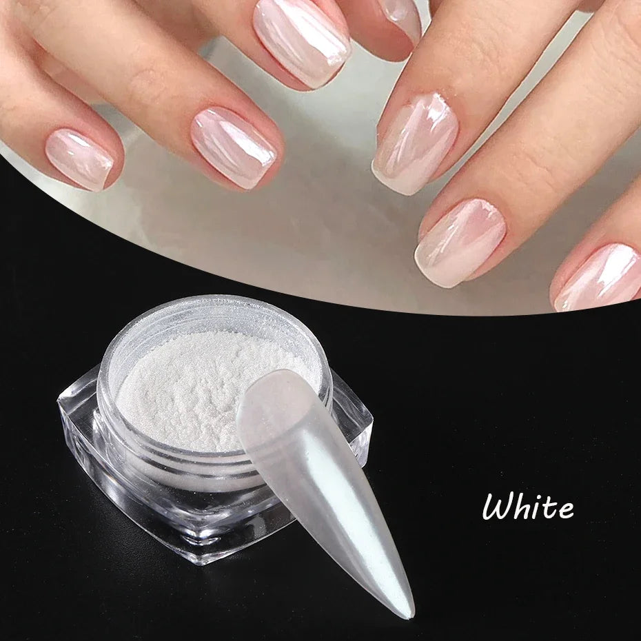 Moonlight Pearl White Nail Glitter Dust Chrome Aurora Powder