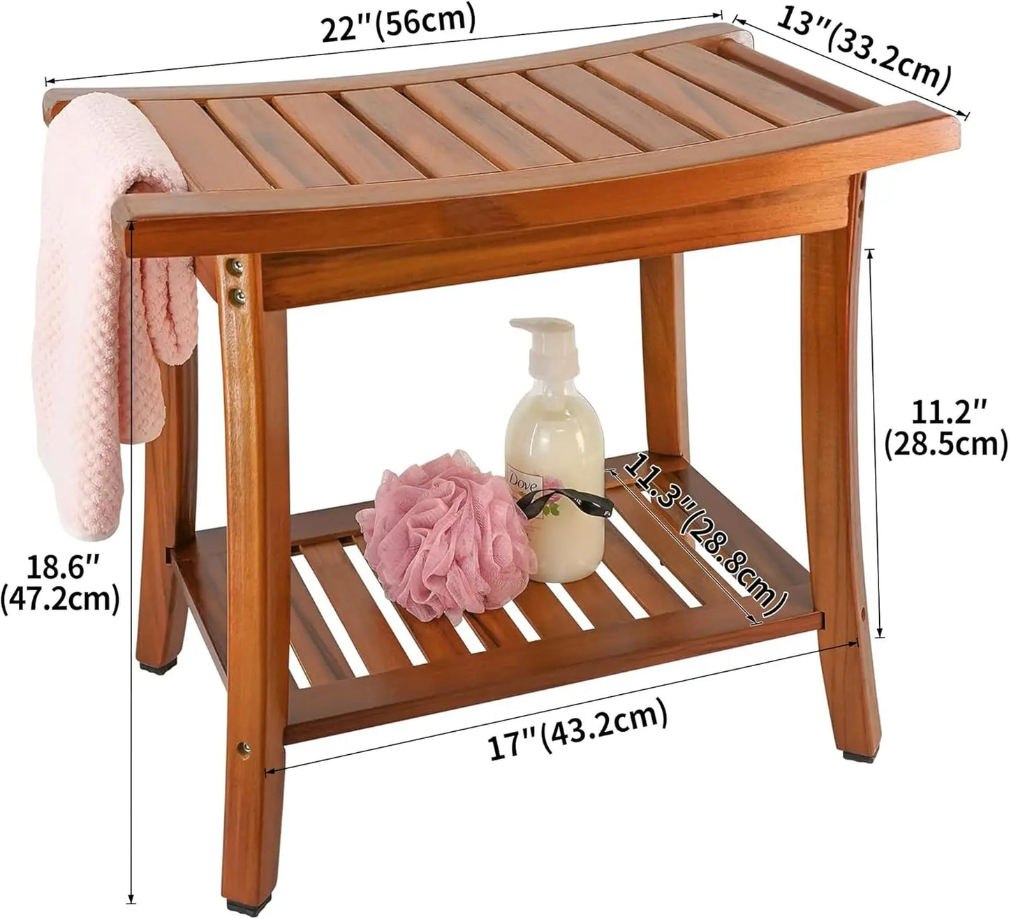 Teak Shower Bench With Handles Portable Spa Stool Shelf