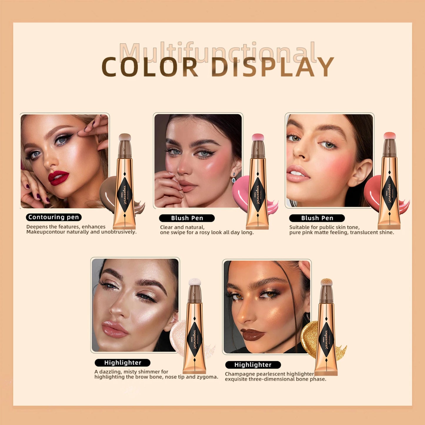3 Pcs Liquid Contour,Liquid Highlighter,Liquid Blush Stick Makeup Kit, Luminizer Fair Contour+Pink Blush +Pearl White Highlight