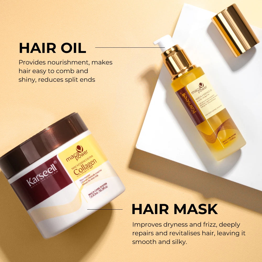 Karseell Collagen Hair Mask 500ml 16.9 fl.oz + Argan Oil Hair Serum 50ml 1.69 fl.oz for Dry Damaged Hair All Hair Types