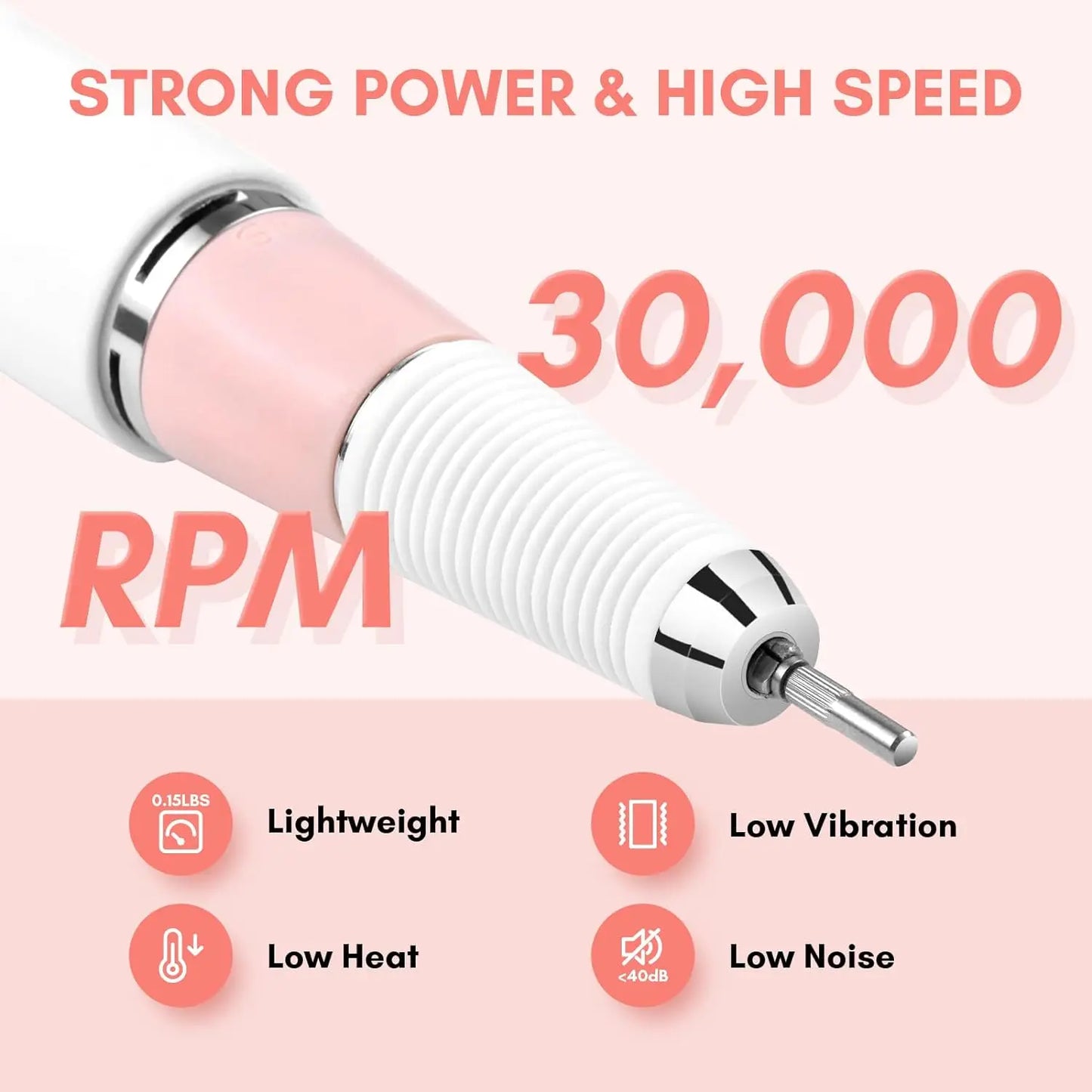Makartt MALORY 30000RPM Nail Drill Machine Rechargeable Portable Electric E File Remove Acrylic Gel with Nail Bits