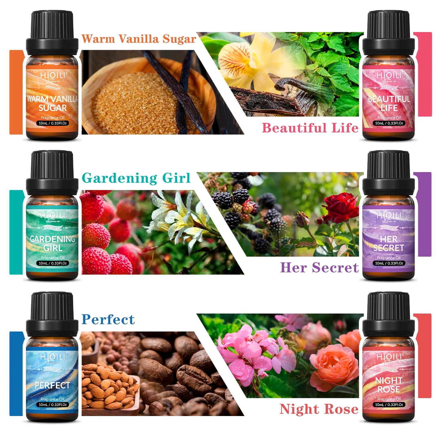 HIQILI Fragrance Oils Set-Women Theme | TOP 6 Gift Set Use for Aromatherapy,Diffuser,Humidifier,Candles | Car,Home,hotel,Travel