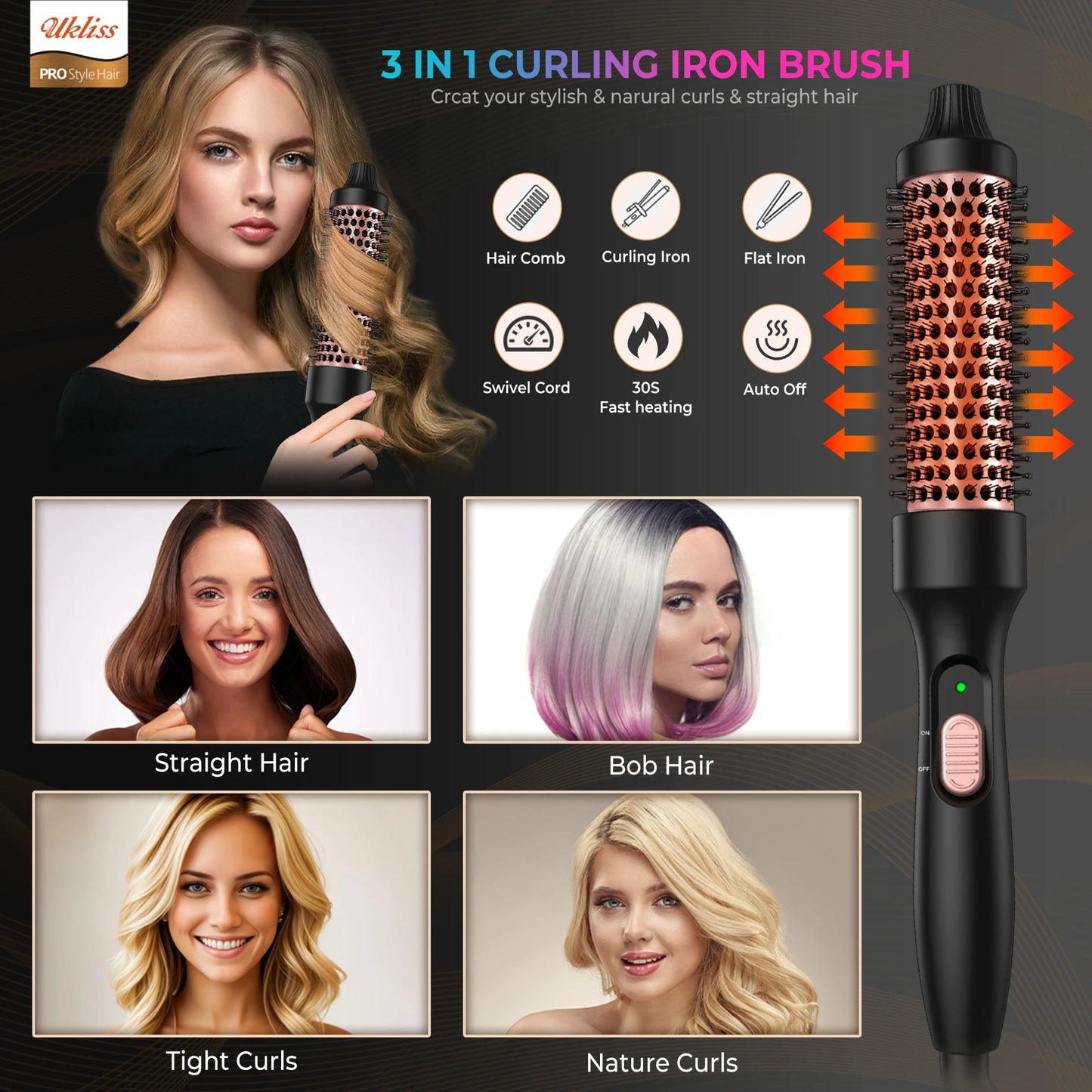 Thermal Brush Hot Air Brush&volumizer Hair Curler Straightener Hair Styling Brush Professional Curling Iron Heated 32mm