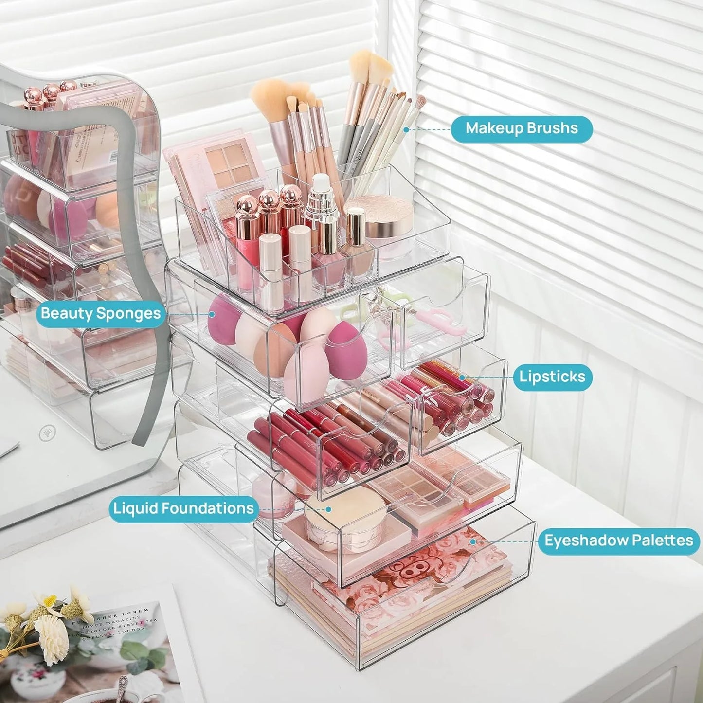 Clear 5 Tier Makeup Organizer With Drawers For Vanity