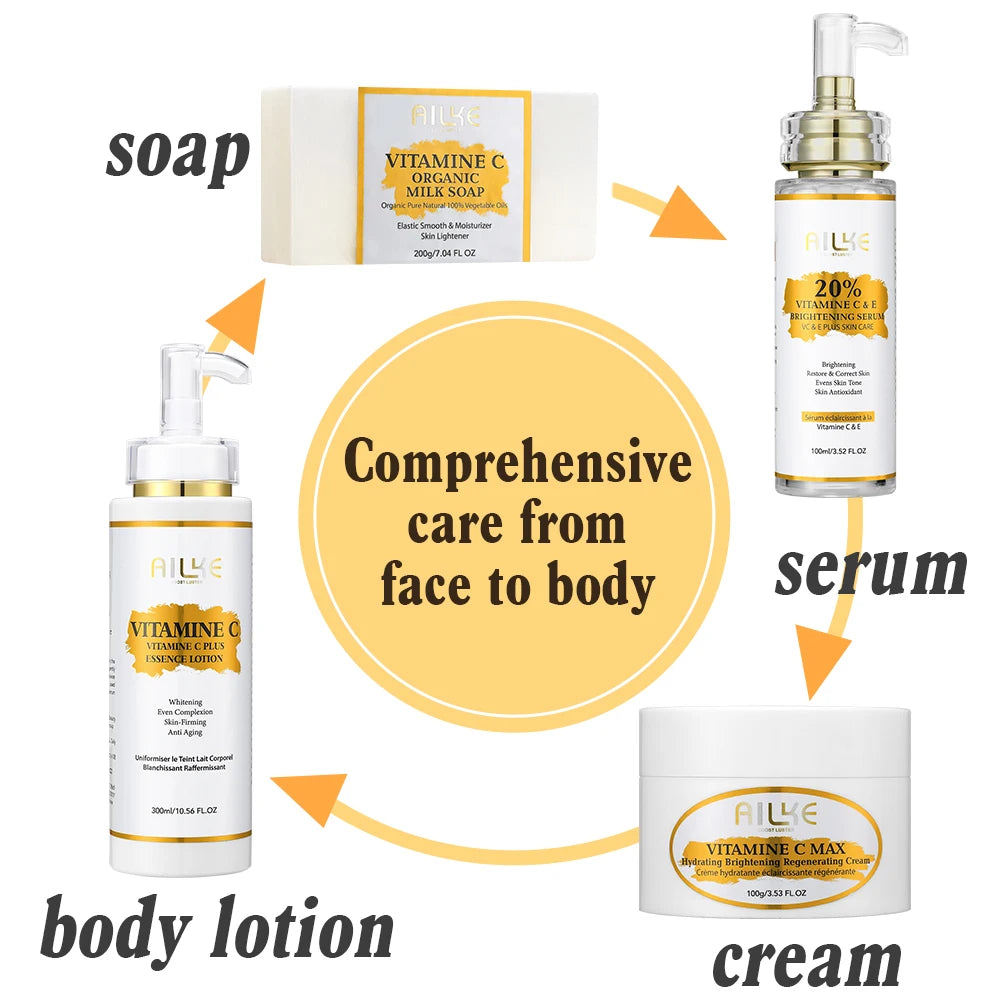 AILKE VitaminC SkinCare CompleteKit With Intensive Brightening Whitening Serum Lotion