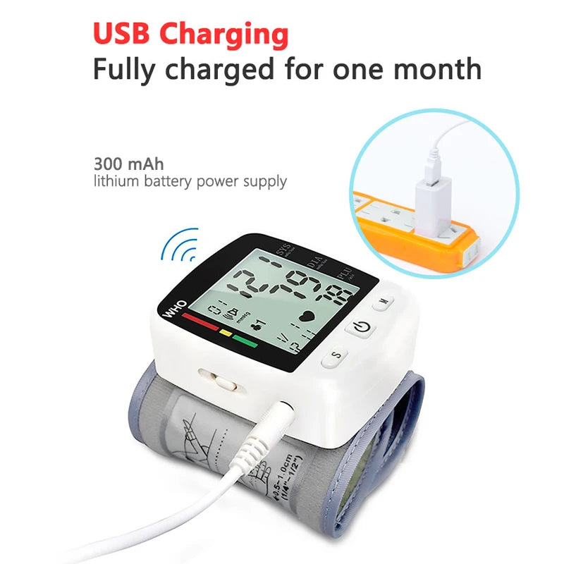 Rechargeable Wrist Blood Pressure Monitor With LCD Memory