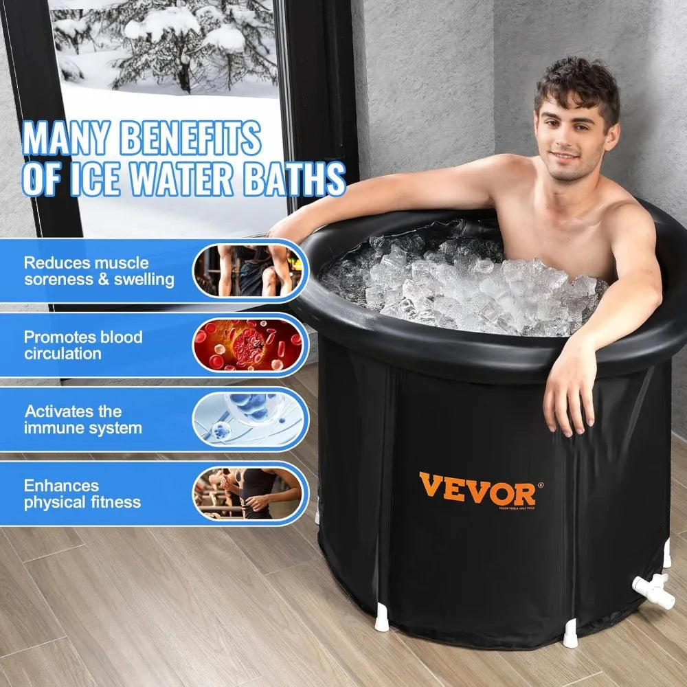 Ice Bath Tub, Cold Water Therapy Plunge Tub for Athlete, Portable Outdoor Ice Barrel Plunge Pool for Recovery, 98 Gal Inflatabl