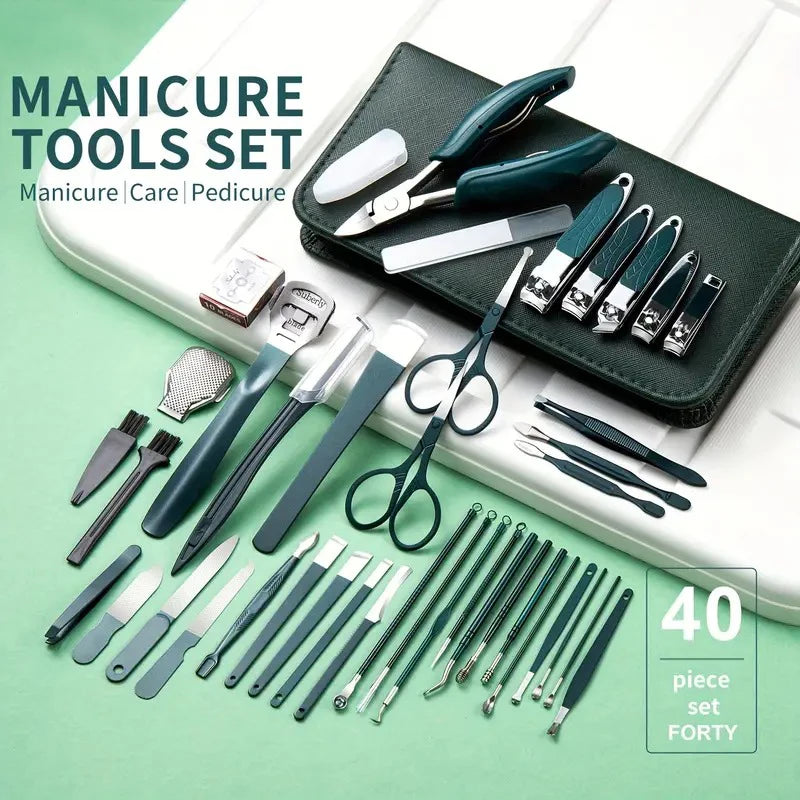 40 Piece in 1(Green&Blak) Manicure Set Pedicure Tools Set Nail Grooming Kit for Women Mens, Nail Manicure Kit Foot Hand Care Kit