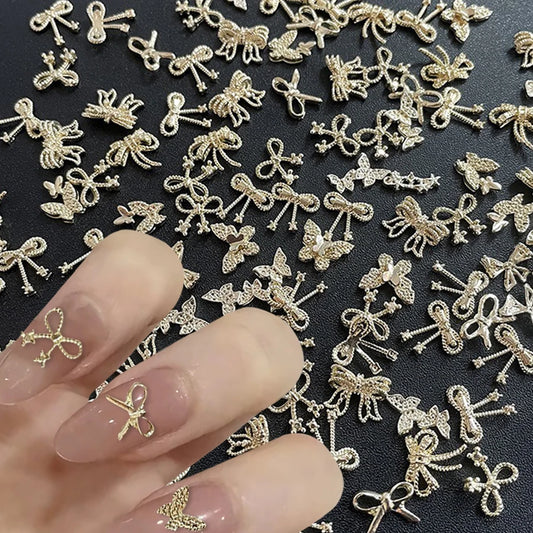 100 Pcs 3D Bow Nail Charms Butterfly Nail Art Accessories