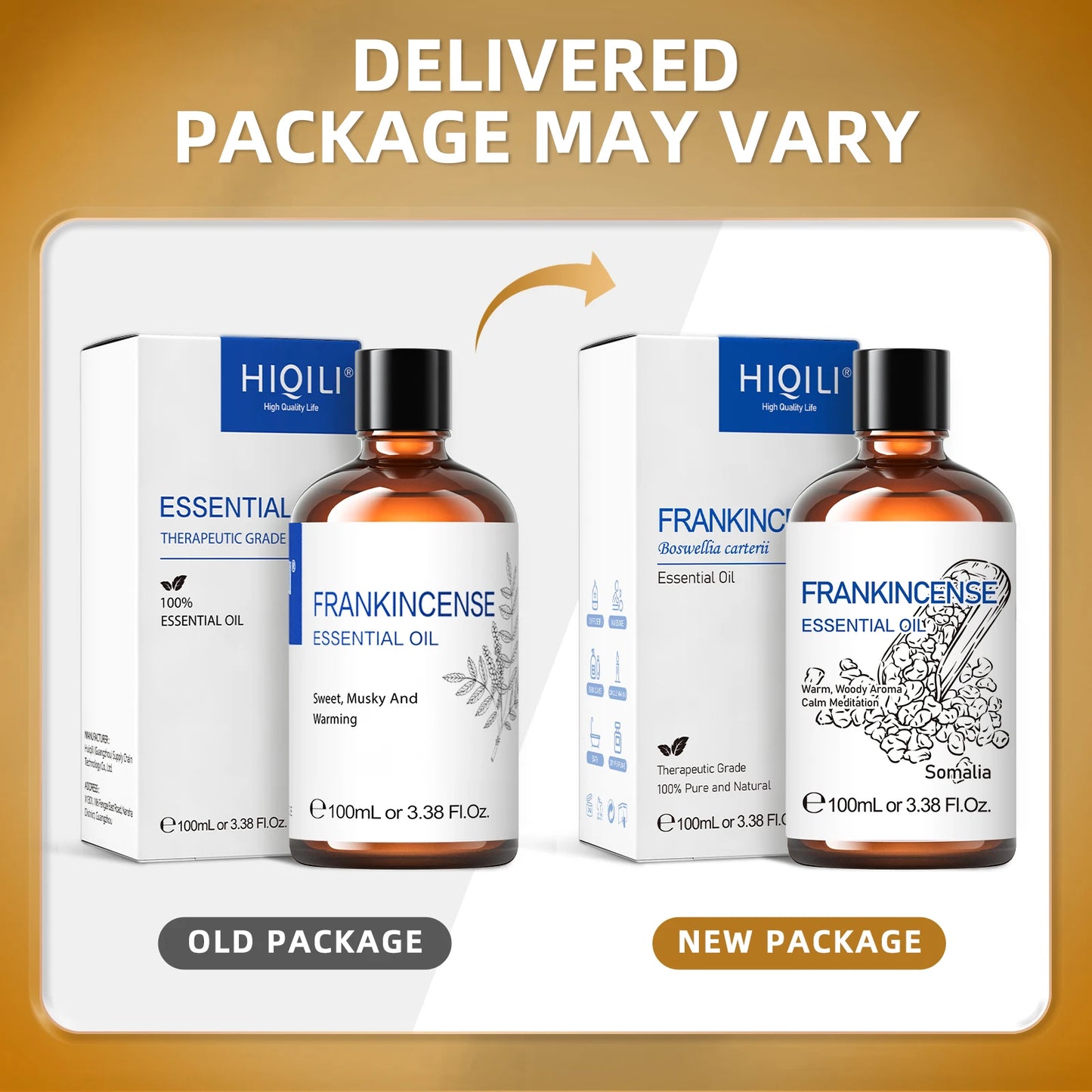 HIQILI 100ML Frankincense Essential Oils,100% Pure Nature for Aromatherapy, Diffuser, Humidifier, Massage, Relieve Stress