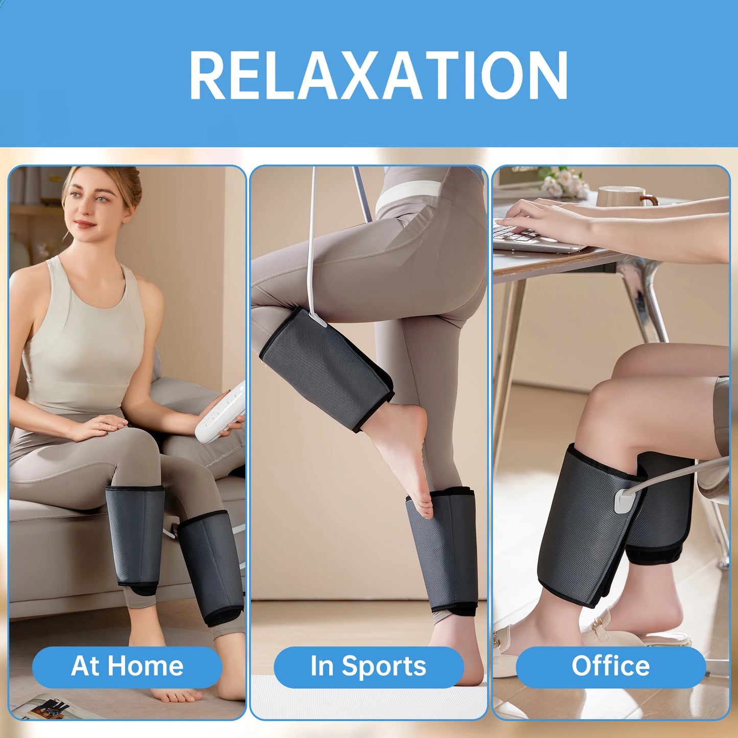 Leg Massager for Circulation Air Compression & Relaxation, for Calf Foot and Arms, with Handheld Controller, 2 Modes 3 Intensity