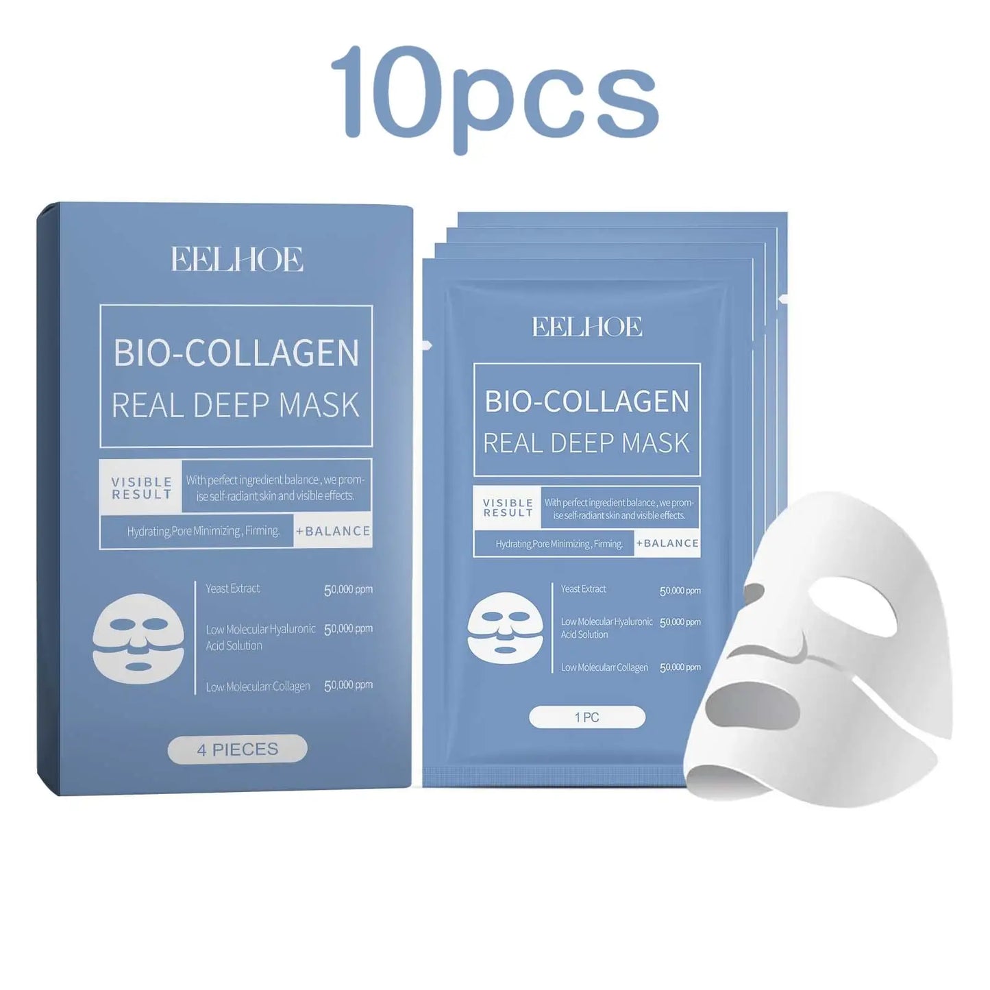 Eelhoe Bio Collagen Facial Masks 4 Pack Hydration Brightening