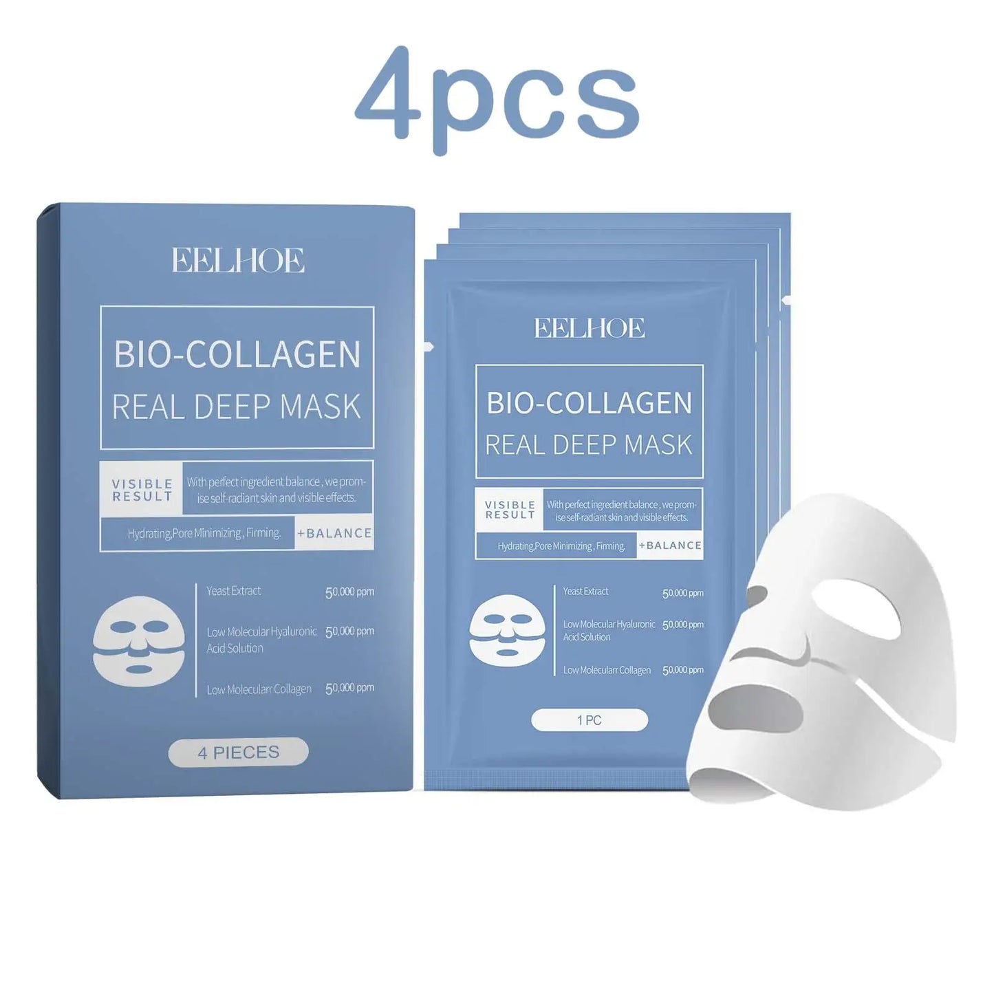 Eelhoe Bio Collagen Facial Masks 4 Pack Hydration Brightening