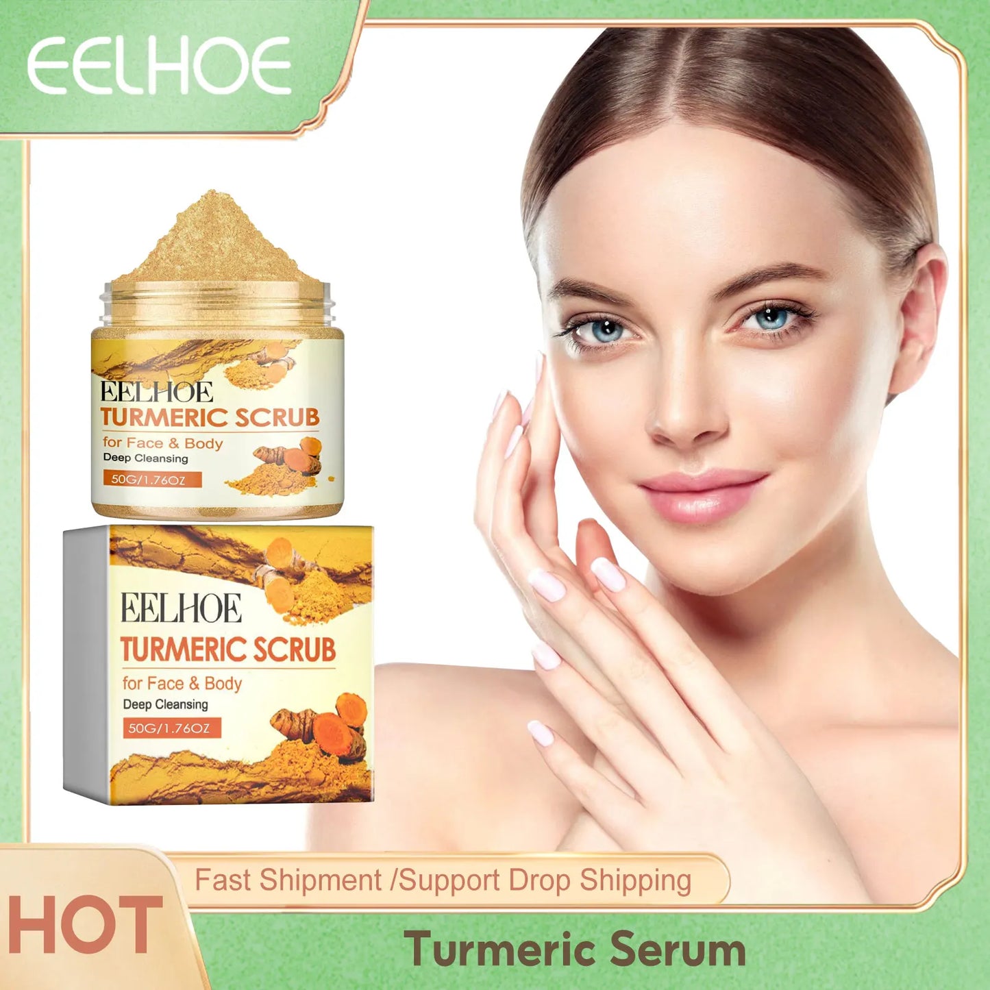 50g Turmeric Scrub for Face and Body Skin Rejuvenating Anti A-cne Brighten Skin Tone Soften Skin Exfoliating Face Care Scrub