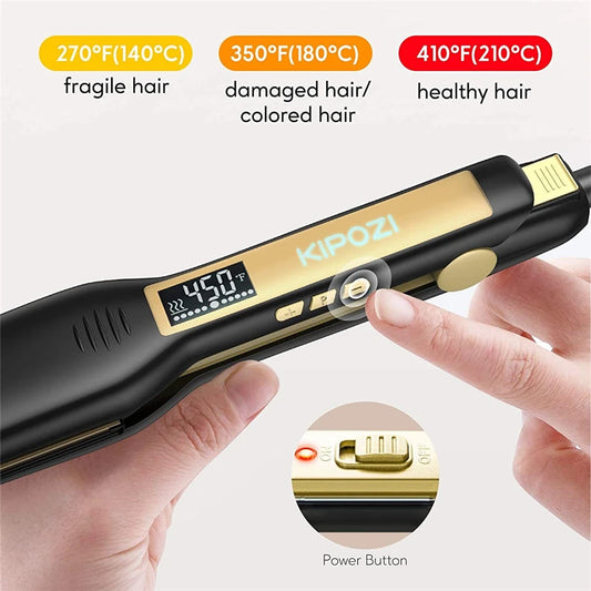 2024 KIPOZI Professional Titanium Flat Iron Hair Straightener with Digital LCD Display Dual Voltage Instant Heating Curling Iron