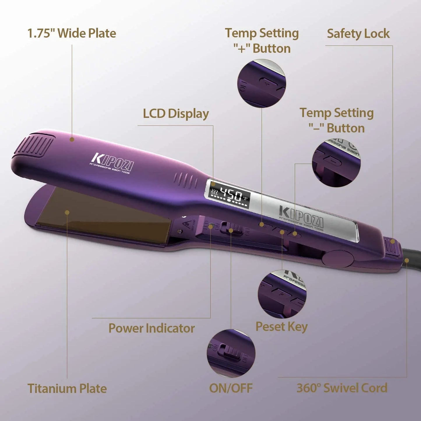 KIPOZI Titanium Hair Straightener With Digital LCD Display