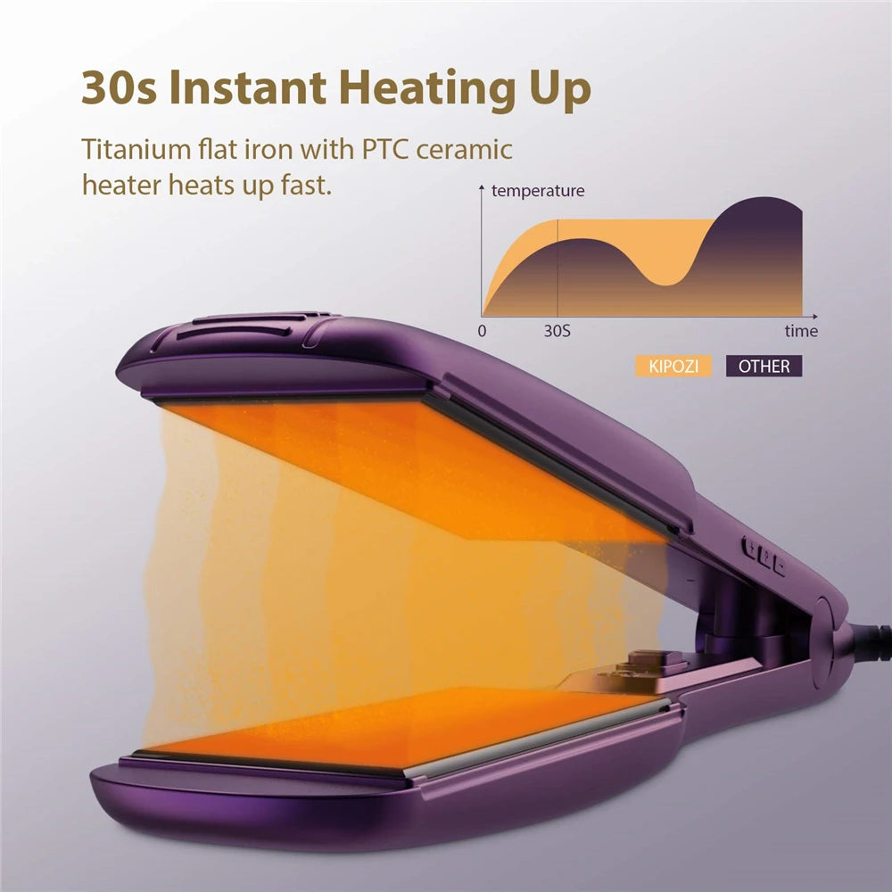 2024 KIPOZI Professional Titanium Flat Iron Hair Straightener with Digital LCD Display Dual Voltage Instant Heating Curling Iron