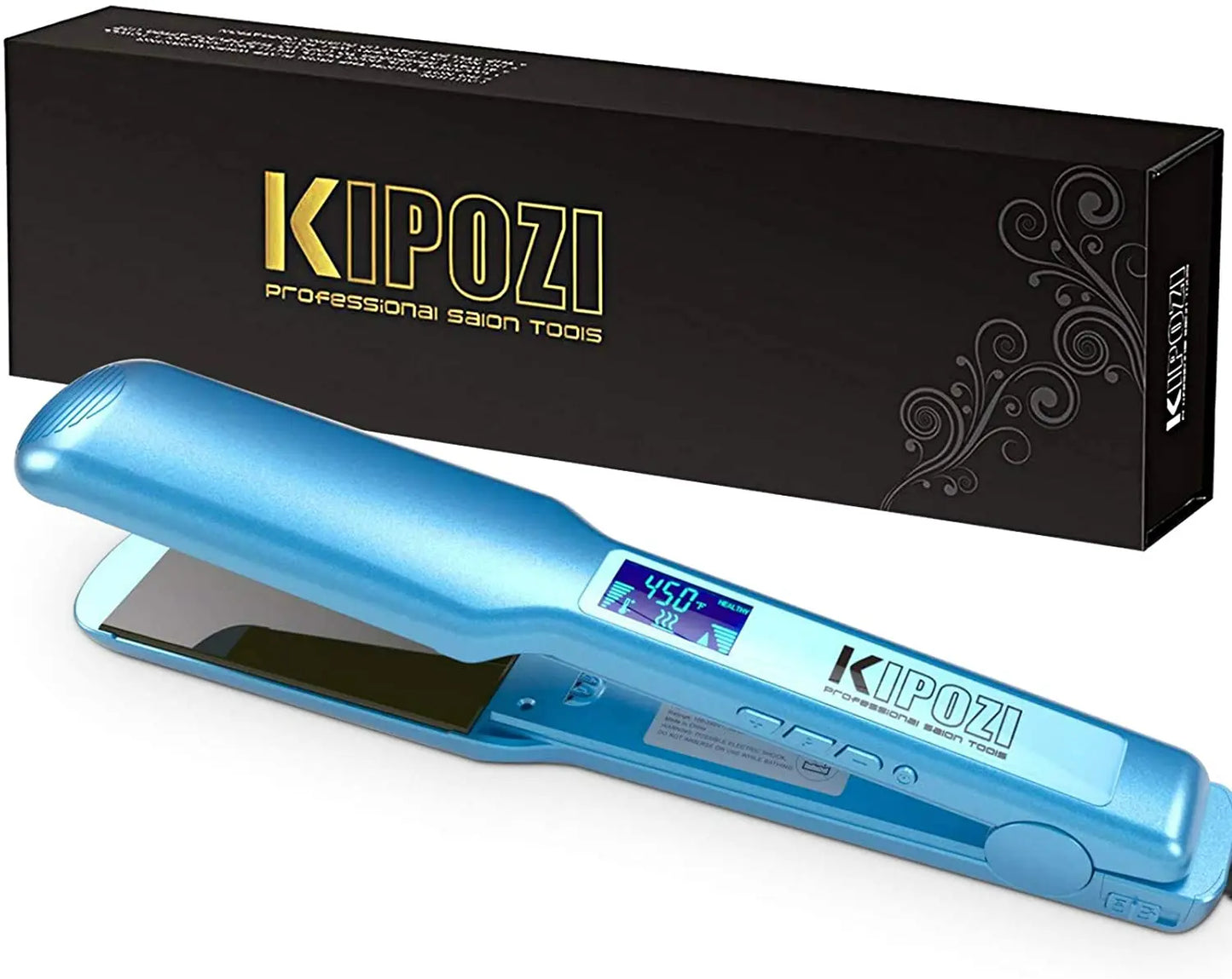 KIPOZI Titanium Hair Straightener With Digital LCD Display Dual Voltage