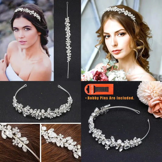 Oriamour Crystal Wedding Headband Hairpiece for Bridesmaids