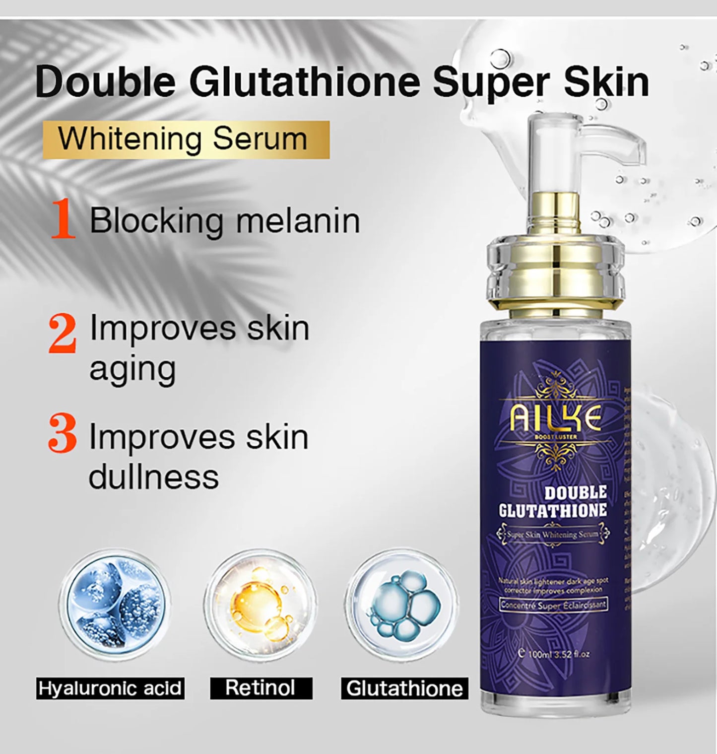 AILKE Double Glutathione Whitening Serum For Radiant Hydrated Skin