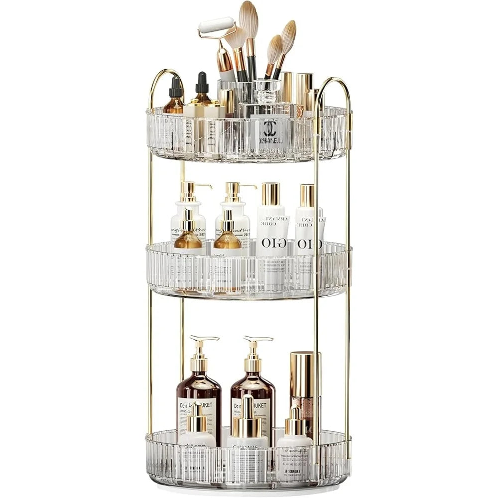 Three Tier 360 Rotating Makeup Organizer Large Capacity