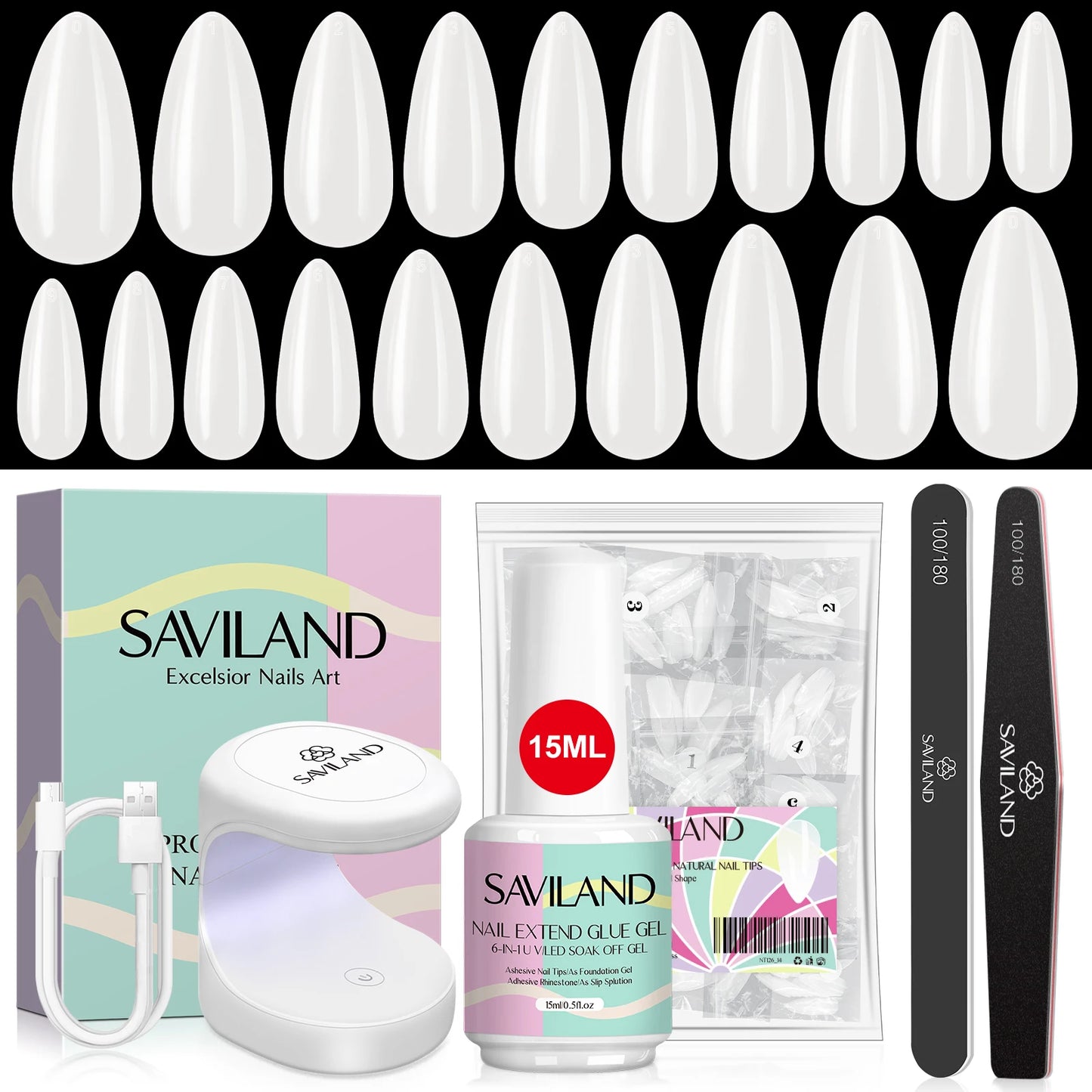 Saviland 500Pcs Gel X Nail Kit Full Cover Nails Lamp